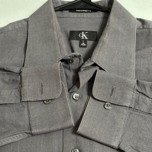 CK Calvin Klein Dress Shirt Herringbone Button Down‎ Long Sleeve Gray L 16 32/33